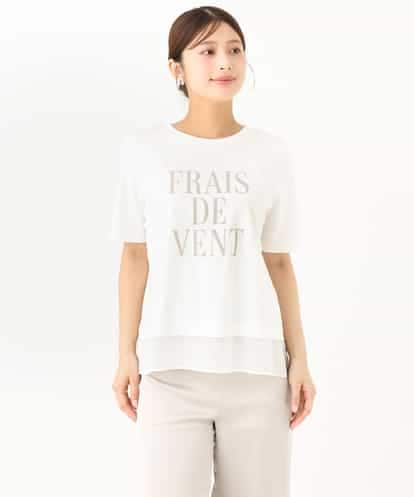 F1KJD23090  【小さいサイズ】[洗える]シフォン切替えフロッキーロゴTシャツ