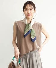 F1KJD24080 MK MICHEL KLEIN(小さいサイズ)(メゾン ドゥ サンク) 【小さいサイズ】[洗える]シアーベロア ノースリーブトップス モカベージュ