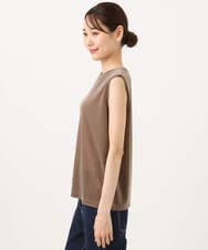 F1KJD24080 MK MICHEL KLEIN(小さいサイズ)(メゾン ドゥ サンク) 【小さいサイズ】[洗える]シアーベロア ノースリーブトップス モカベージュ