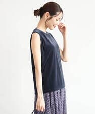 F1KJD24080 MK MICHEL KLEIN(小さいサイズ)(メゾン ドゥ サンク) 【小さいサイズ】[洗える]シアーベロア ノースリーブトップス モカベージュ