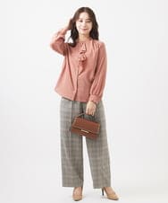 F1LAA36170 MK MICHEL KLEIN(小さいサイズ)(メゾン ドゥ サンク) 【小さいサイズ】サスペンダー付きワイドパンツ（チェック・無地）/2way/洗える ブラウン（チェック）