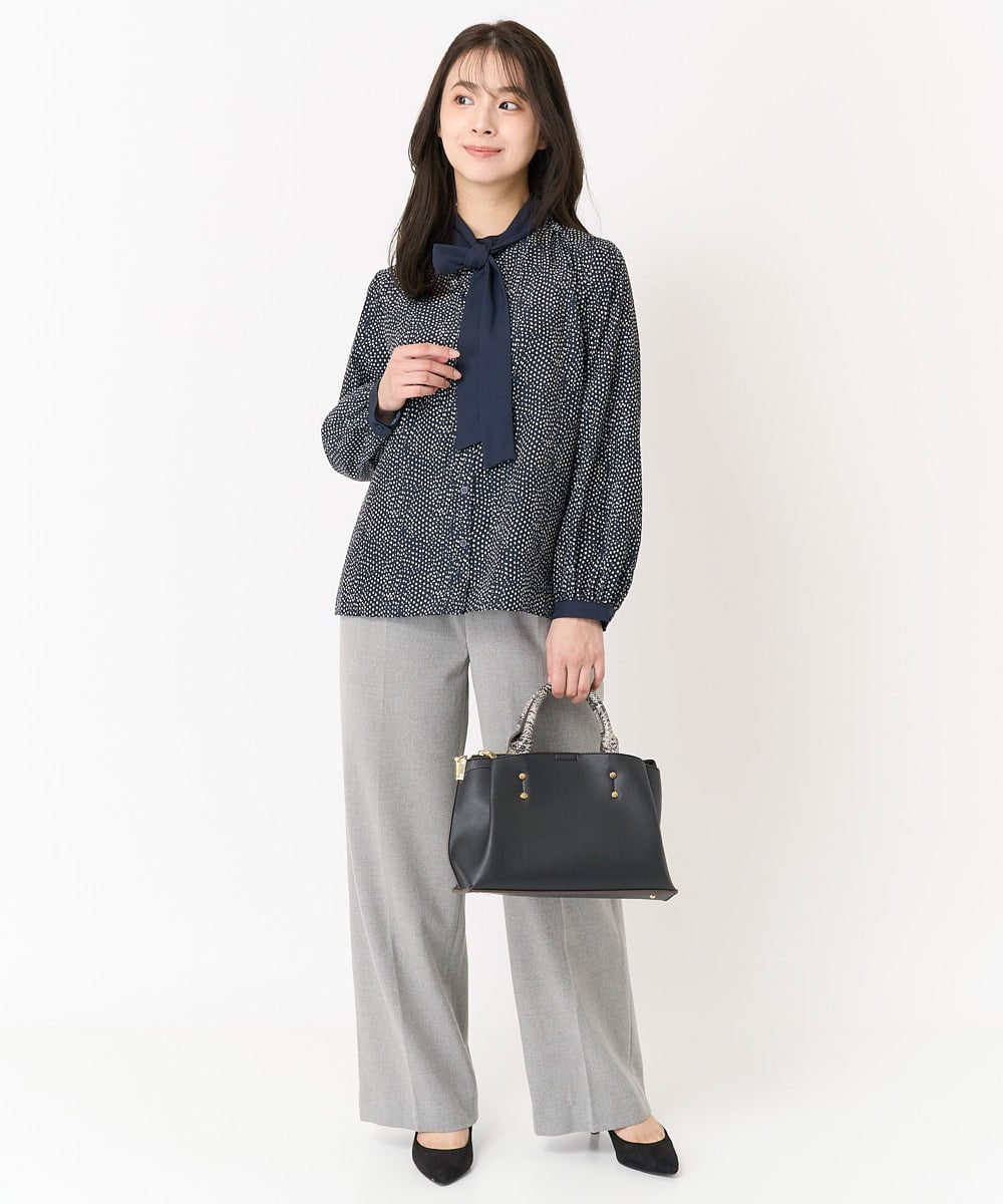 F1LAA58160 MK MICHEL KLEIN(小さいサイズ)(メゾン ドゥ サンク) 【小さいサイズ】ツイード調両面起毛ワイドパンツ/洗える ダークグレー