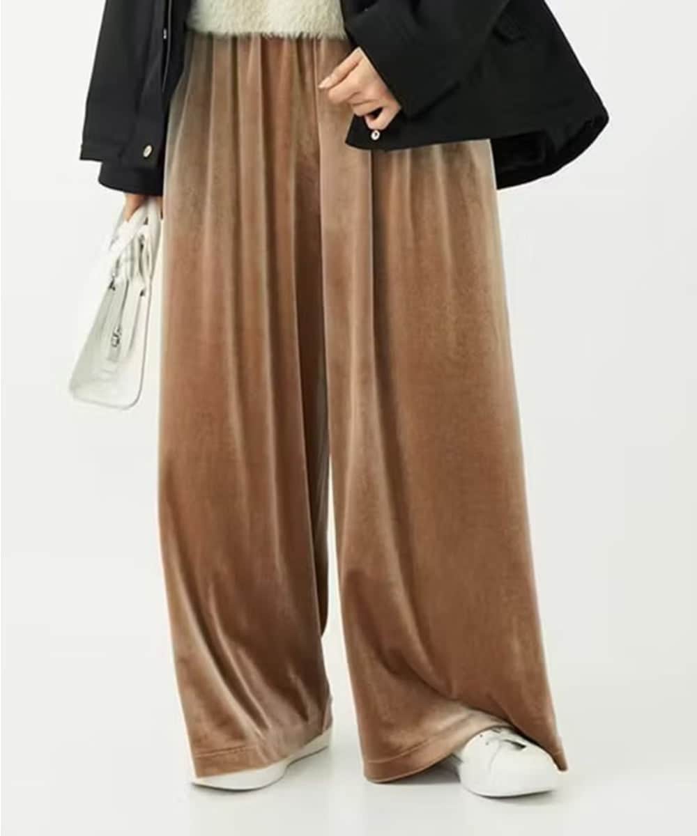 F1LAD31160 MK MICHEL KLEIN(小さいサイズ)(メゾン ドゥ サンク) 【小さいサイズ】スノーベロア ワイドパンツ/洗える ライトブラウン