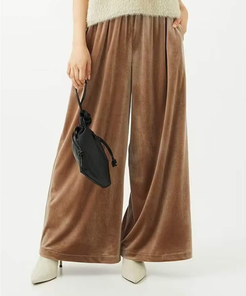 F1LAD31160 MK MICHEL KLEIN(小さいサイズ)(メゾン ドゥ サンク) 【小さいサイズ】スノーベロア ワイドパンツ/洗える ライトブラウン