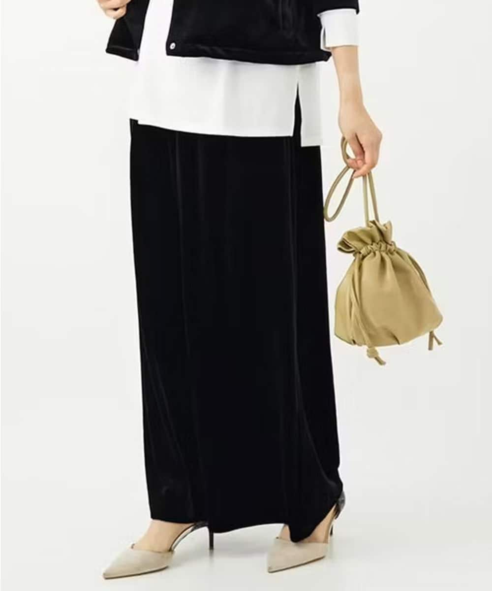 F1LAD31160 MK MICHEL KLEIN(小さいサイズ)(メゾン ドゥ サンク) 【小さいサイズ】スノーベロア ワイドパンツ/洗える ブラック