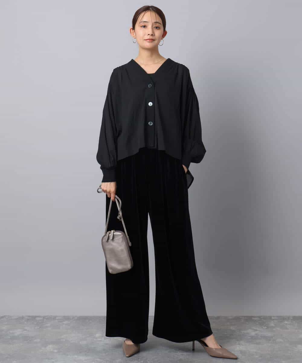 F1LAD31160 MK MICHEL KLEIN(小さいサイズ)(メゾン ドゥ サンク) 【小さいサイズ】スノーベロア ワイドパンツ/洗える ライトブラウン
