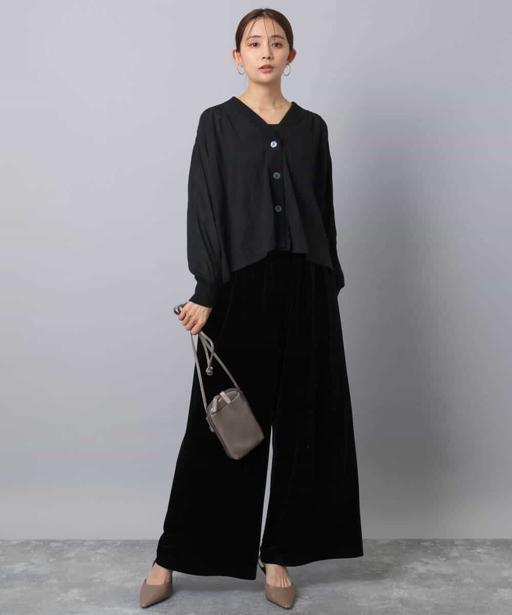 F1LAD31160 MK MICHEL KLEIN(小さいサイズ)(メゾン ドゥ サンク) 【小さいサイズ】スノーベロア ワイドパンツ/洗える ライトブラウン