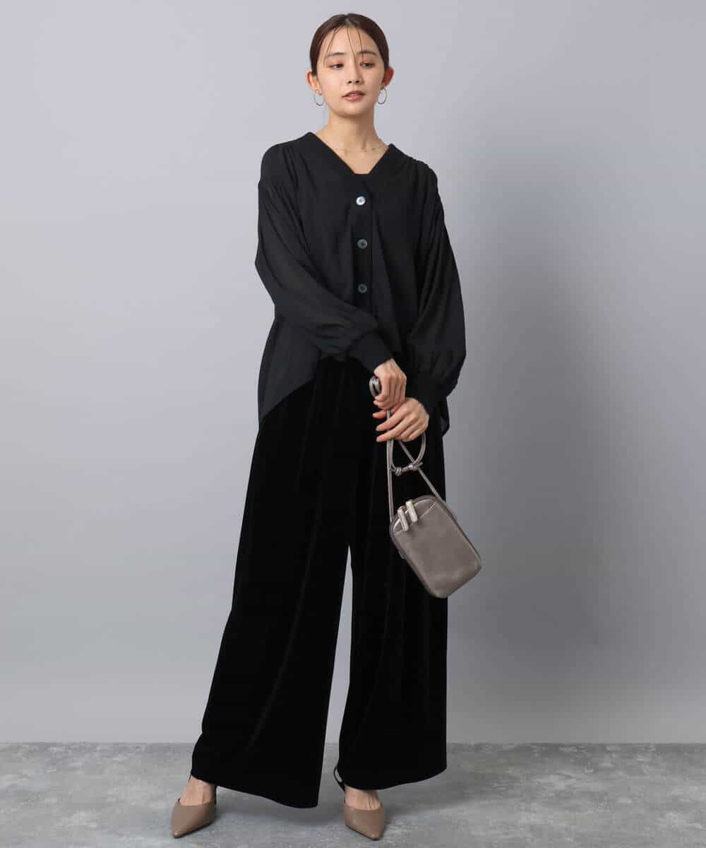 F1LAD31160 MK MICHEL KLEIN(小さいサイズ)(メゾン ドゥ サンク) 【小さいサイズ】スノーベロア ワイドパンツ/洗える ライトブラウン