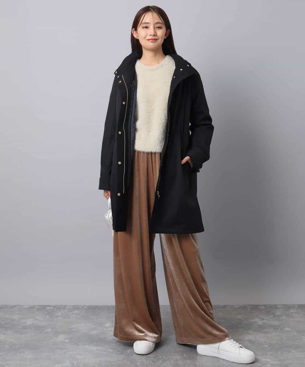 F1LAD31160 MK MICHEL KLEIN(小さいサイズ)(メゾン ドゥ サンク) 【小さいサイズ】スノーベロア ワイドパンツ/洗える ライトブラウン