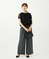 F1LAD34160 MK MICHEL KLEIN(小さいサイズ)(メゾン ドゥ サンク) 【小さいサイズ】ストレートワイドパンツ(ストライプ・無地)/洗える ベージュ（無地）