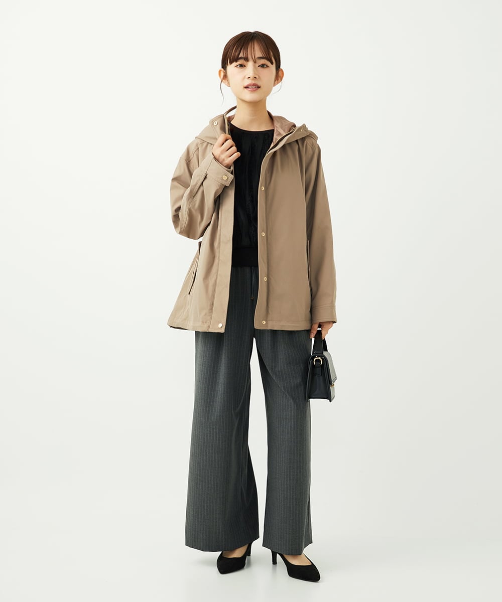 F1LAD34160 MK MICHEL KLEIN(小さいサイズ)(メゾン ドゥ サンク) 【小さいサイズ】ストレートワイドパンツ(ストライプ・無地)/洗える ベージュ（無地）