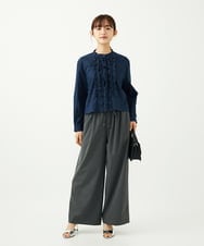 F1LAD34160 MK MICHEL KLEIN(小さいサイズ)(メゾン ドゥ サンク) 【小さいサイズ】ストレートワイドパンツ(ストライプ・無地)/洗える ベージュ（無地）