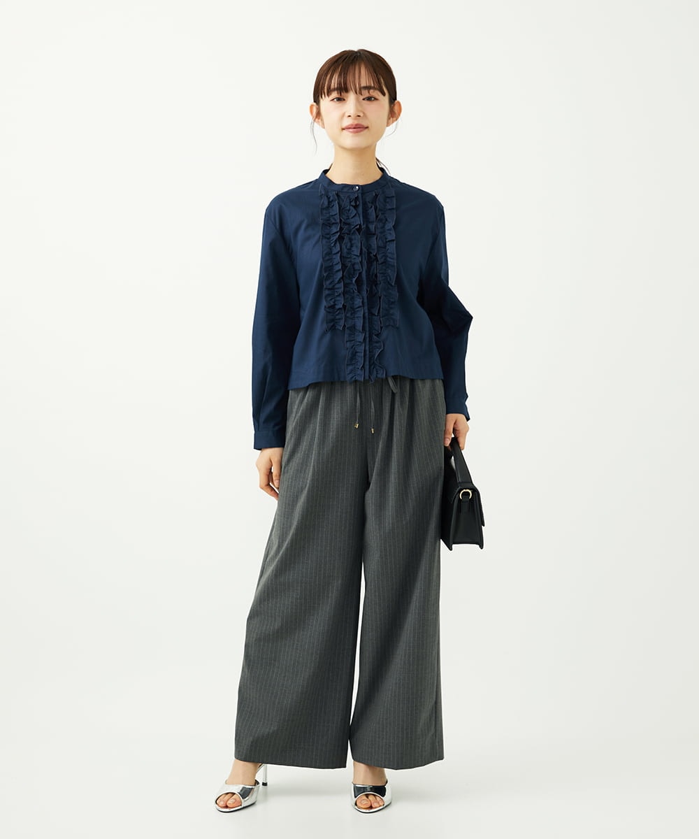 F1LAD34160 MK MICHEL KLEIN(小さいサイズ)(メゾン ドゥ サンク) 【小さいサイズ】ストレートワイドパンツ(ストライプ・無地)/洗える ベージュ（無地）