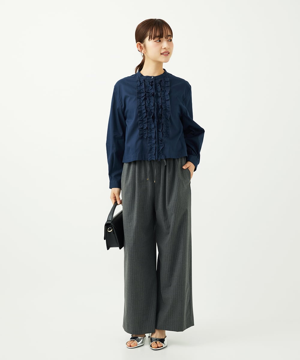 F1LAD34160 MK MICHEL KLEIN(小さいサイズ)(メゾン ドゥ サンク) 【小さいサイズ】ストレートワイドパンツ(ストライプ・無地)/洗える ベージュ（無地）
