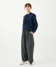 F1LAD34160 MK MICHEL KLEIN(小さいサイズ)(メゾン ドゥ サンク) 【小さいサイズ】ストレートワイドパンツ(ストライプ・無地)/洗える ベージュ（無地）