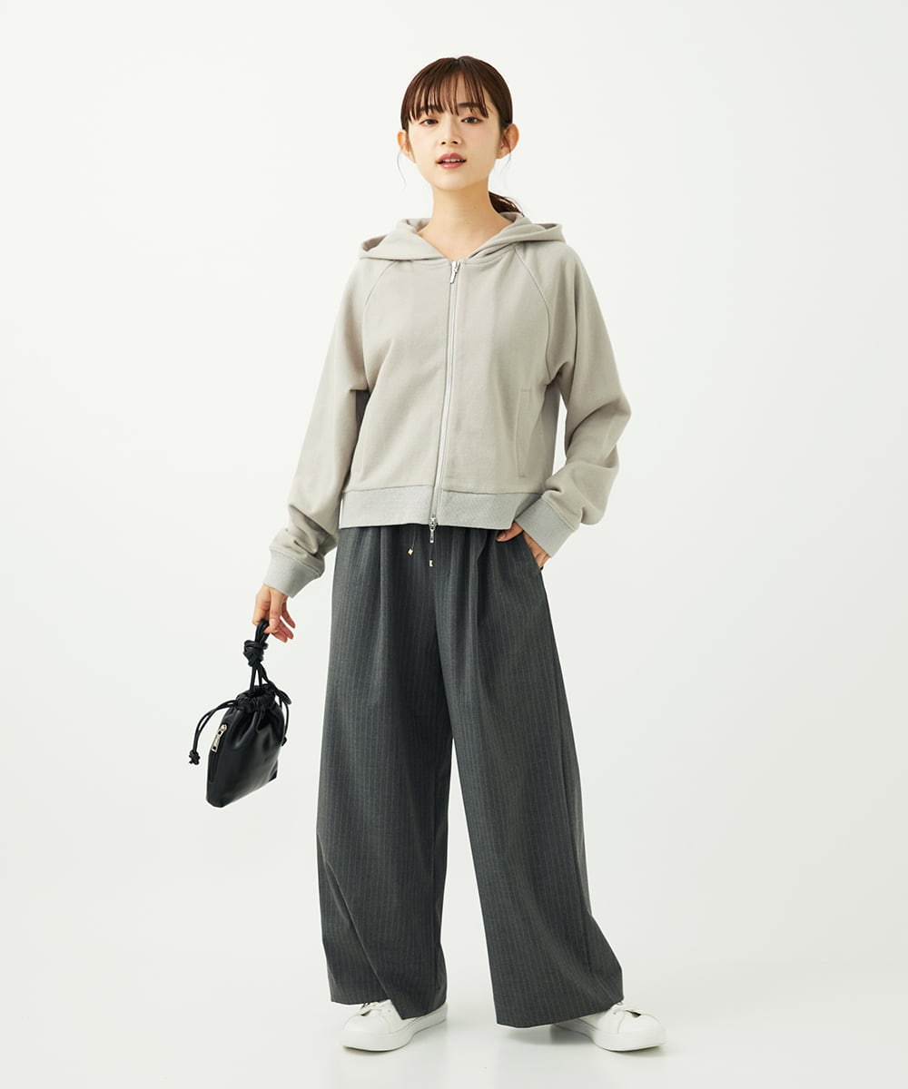 F1LAD34160 MK MICHEL KLEIN(小さいサイズ)(メゾン ドゥ サンク) 【小さいサイズ】ストレートワイドパンツ(ストライプ・無地)/洗える ベージュ（無地）