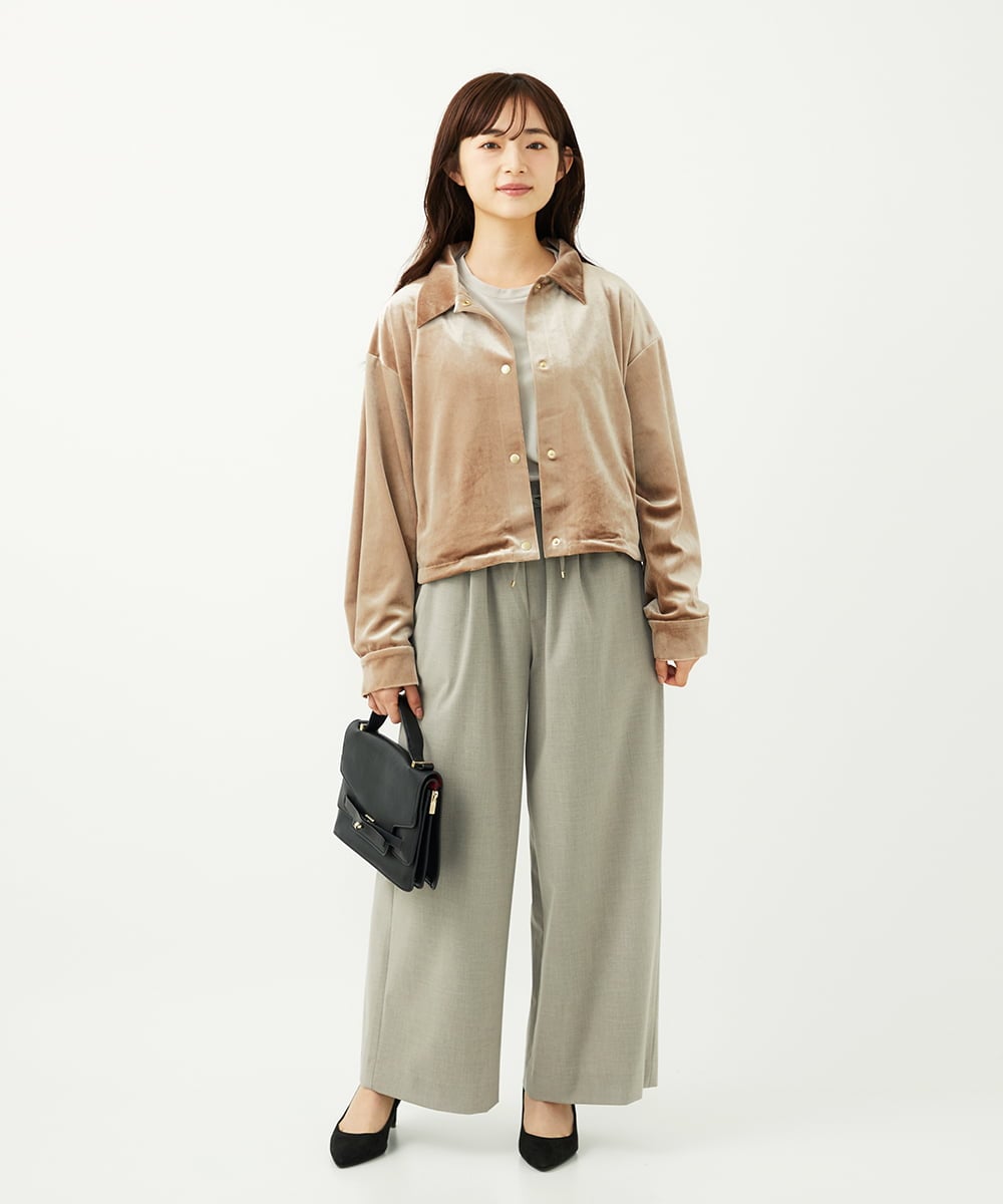 F1LAD34160 MK MICHEL KLEIN(小さいサイズ)(メゾン ドゥ サンク) 【小さいサイズ】ストレートワイドパンツ(ストライプ・無地)/洗える ベージュ（無地）