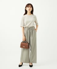 F1LAD34160 MK MICHEL KLEIN(小さいサイズ)(メゾン ドゥ サンク) 【小さいサイズ】ストレートワイドパンツ(ストライプ・無地)/洗える ベージュ（無地）