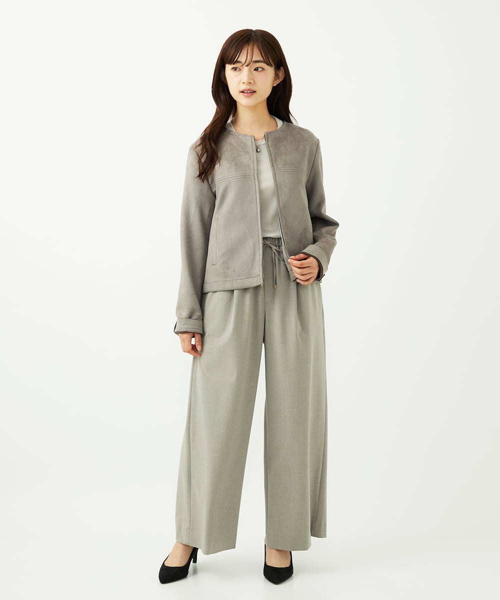 F1LAD34160 MK MICHEL KLEIN(小さいサイズ)(メゾン ドゥ サンク) 【小さいサイズ】ストレートワイドパンツ(ストライプ・無地)/洗える ベージュ（無地）