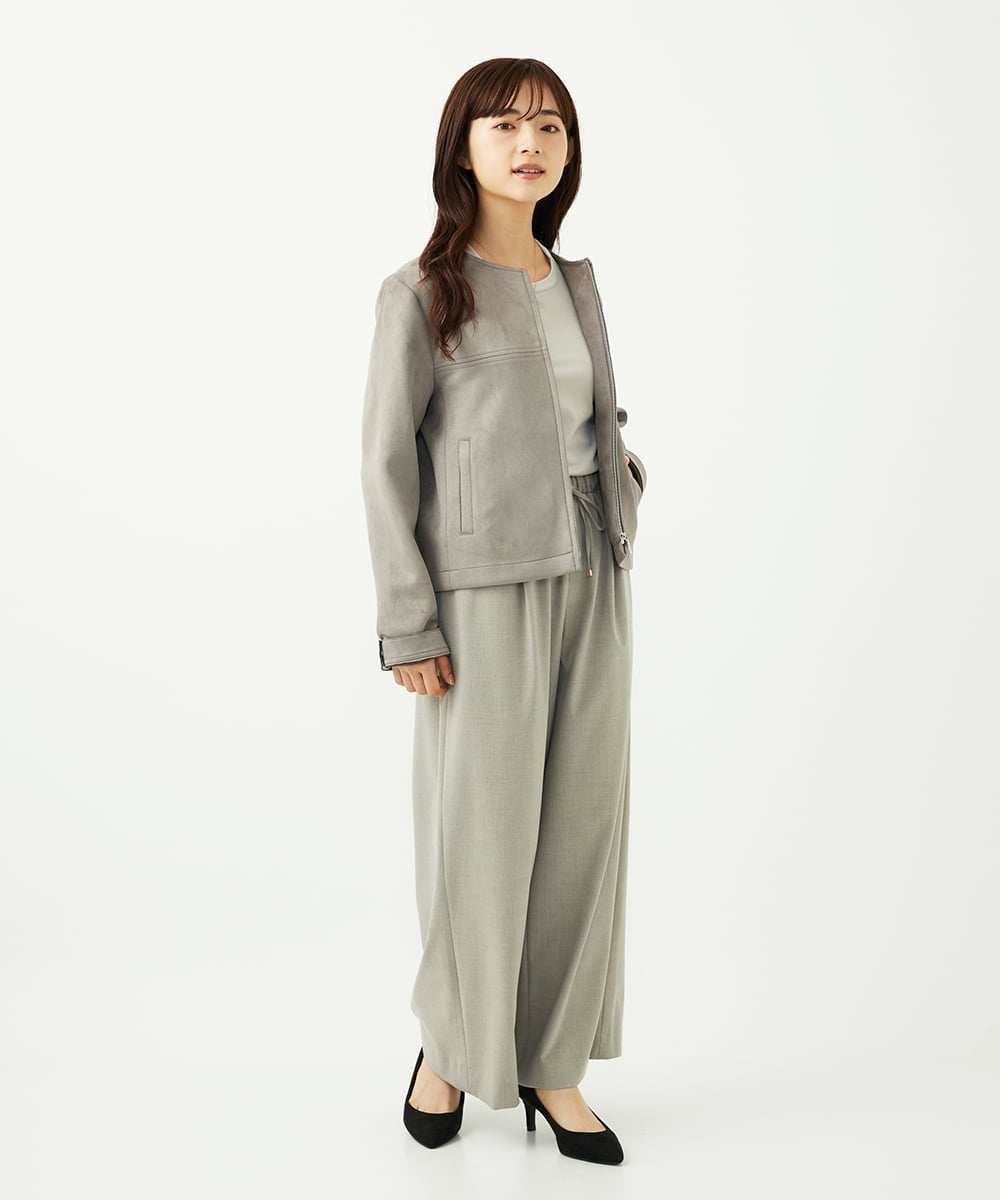F1LAD34160 MK MICHEL KLEIN(小さいサイズ)(メゾン ドゥ サンク) 【小さいサイズ】ストレートワイドパンツ(ストライプ・無地)/洗える ベージュ（無地）