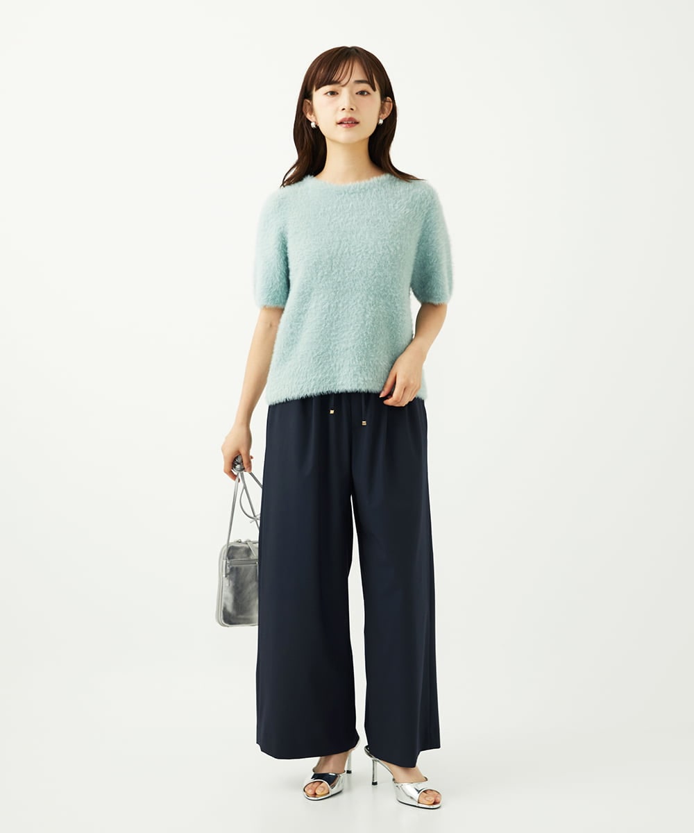 F1LAD34160 MK MICHEL KLEIN(小さいサイズ)(メゾン ドゥ サンク) 【小さいサイズ】ストレートワイドパンツ(ストライプ・無地)/洗える ベージュ（無地）