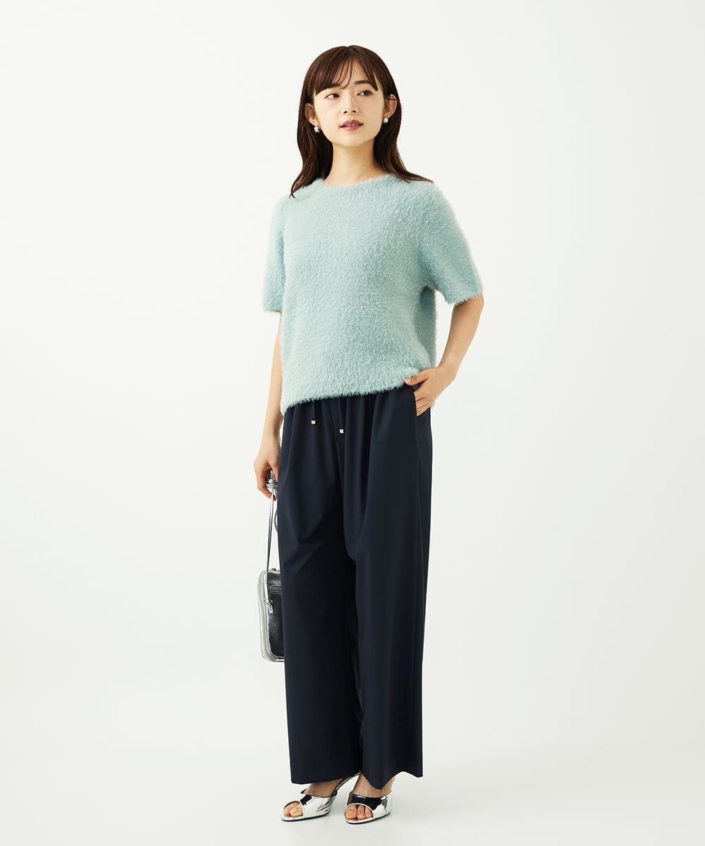 F1LAD34160 MK MICHEL KLEIN(小さいサイズ)(メゾン ドゥ サンク) 【小さいサイズ】ストレートワイドパンツ(ストライプ・無地)/洗える ベージュ（無地）
