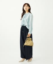 F1LAD34160 MK MICHEL KLEIN(小さいサイズ)(メゾン ドゥ サンク) 【小さいサイズ】ストレートワイドパンツ(ストライプ・無地)/洗える ベージュ（無地）
