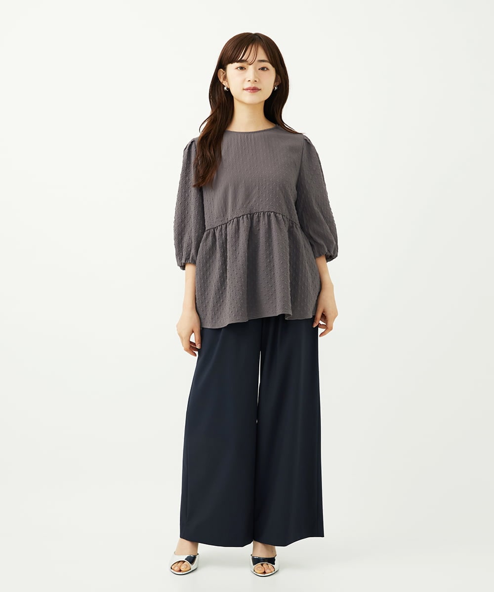 F1LAD34160 MK MICHEL KLEIN(小さいサイズ)(メゾン ドゥ サンク) 【小さいサイズ】ストレートワイドパンツ(ストライプ・無地)/洗える ベージュ（無地）
