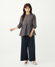 F1LAD34160 MK MICHEL KLEIN(小さいサイズ)(メゾン ドゥ サンク) 【小さいサイズ】ストレートワイドパンツ(ストライプ・無地)/洗える ベージュ（無地）
