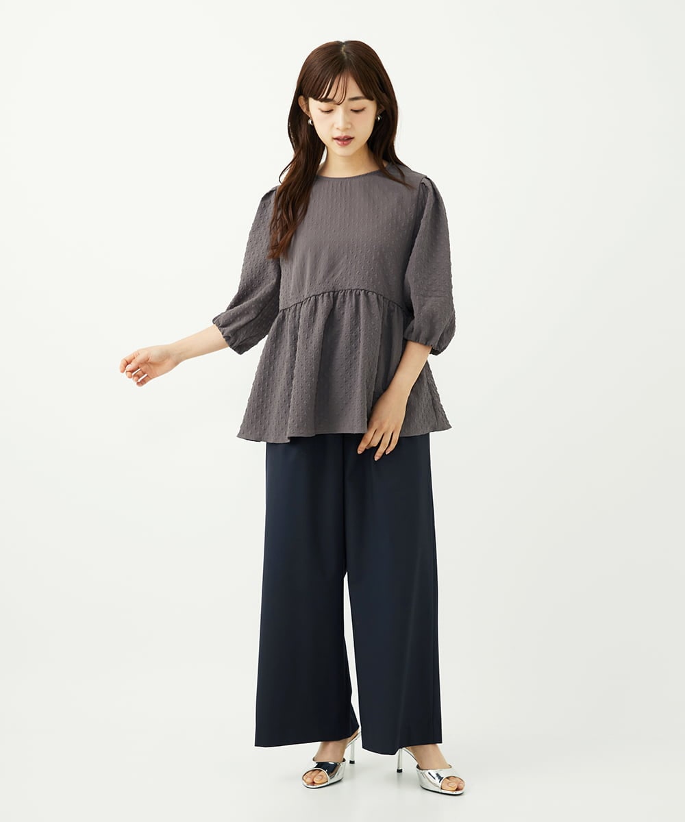 F1LAD34160 MK MICHEL KLEIN(小さいサイズ)(メゾン ドゥ サンク) 【小さいサイズ】ストレートワイドパンツ(ストライプ・無地)/洗える ベージュ（無地）