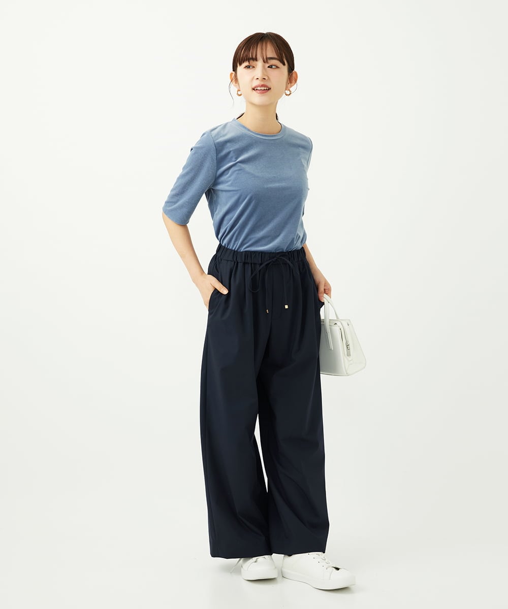 F1LAD34160 MK MICHEL KLEIN(小さいサイズ)(メゾン ドゥ サンク) 【小さいサイズ】ストレートワイドパンツ(ストライプ・無地)/洗える ベージュ（無地）