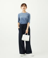 F1LAD34160 MK MICHEL KLEIN(小さいサイズ)(メゾン ドゥ サンク) 【小さいサイズ】ストレートワイドパンツ(ストライプ・無地)/洗える ベージュ（無地）