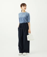 F1LAD34160 MK MICHEL KLEIN(小さいサイズ)(メゾン ドゥ サンク) 【小さいサイズ】ストレートワイドパンツ(ストライプ・無地)/洗える ベージュ（無地）