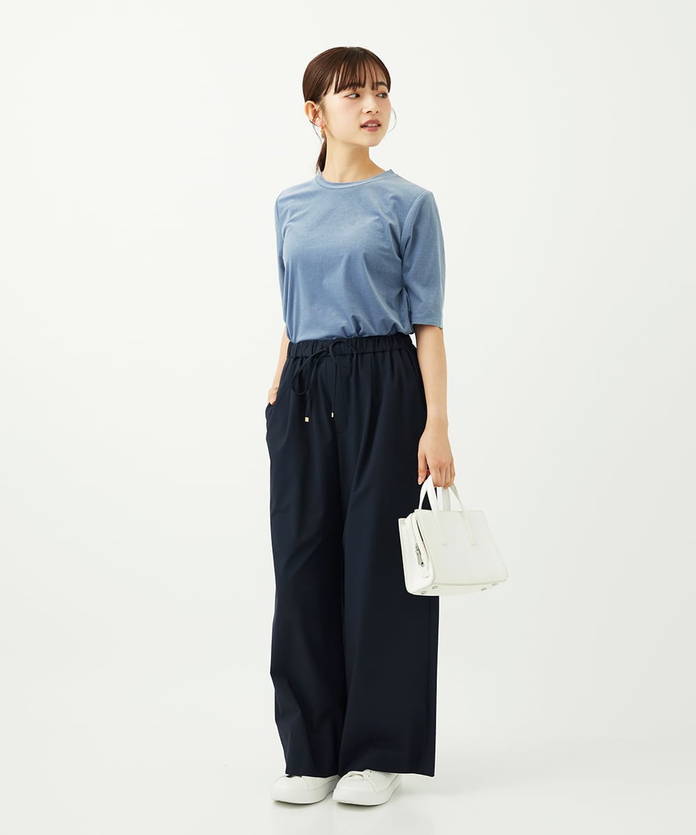 F1LAD34160 MK MICHEL KLEIN(小さいサイズ)(メゾン ドゥ サンク) 【小さいサイズ】ストレートワイドパンツ(ストライプ・無地)/洗える ベージュ（無地）