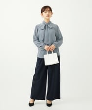 F1LAD34160 MK MICHEL KLEIN(小さいサイズ)(メゾン ドゥ サンク) 【小さいサイズ】ストレートワイドパンツ(ストライプ・無地)/洗える ベージュ（無地）