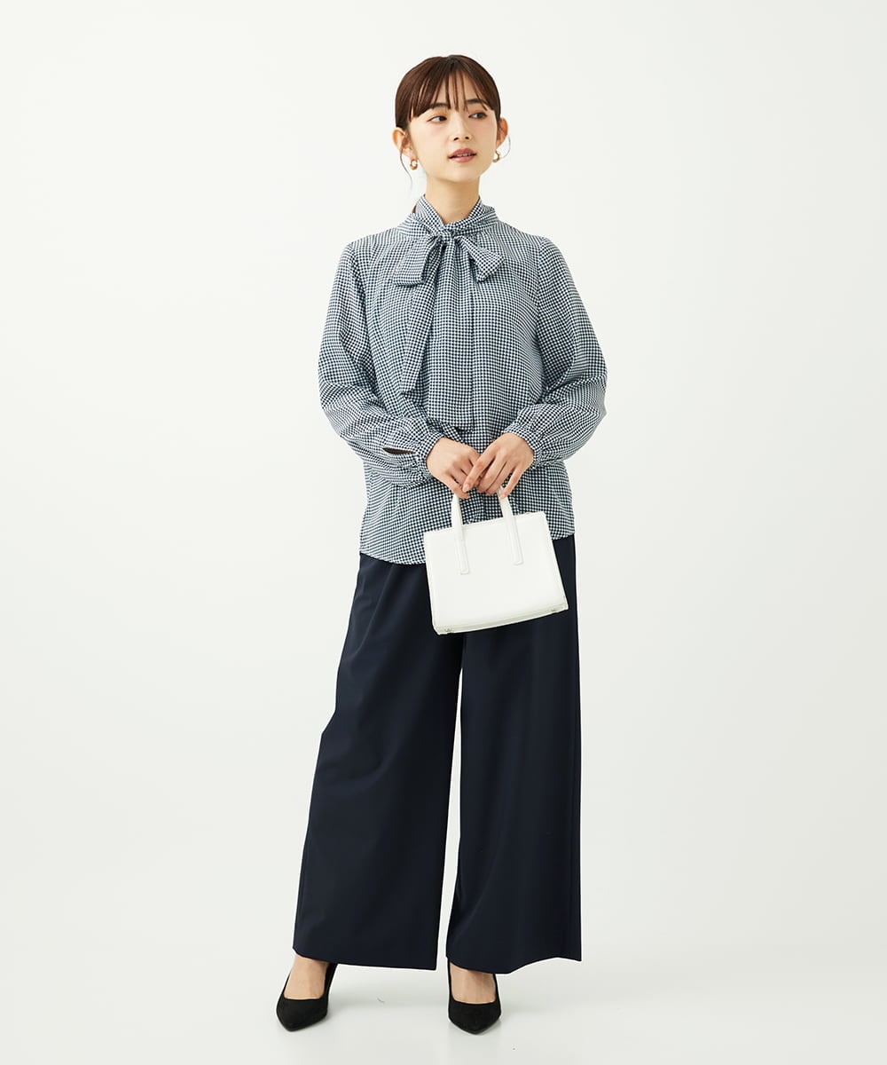 F1LAD34160 MK MICHEL KLEIN(小さいサイズ)(メゾン ドゥ サンク) 【小さいサイズ】ストレートワイドパンツ(ストライプ・無地)/洗える ベージュ（無地）