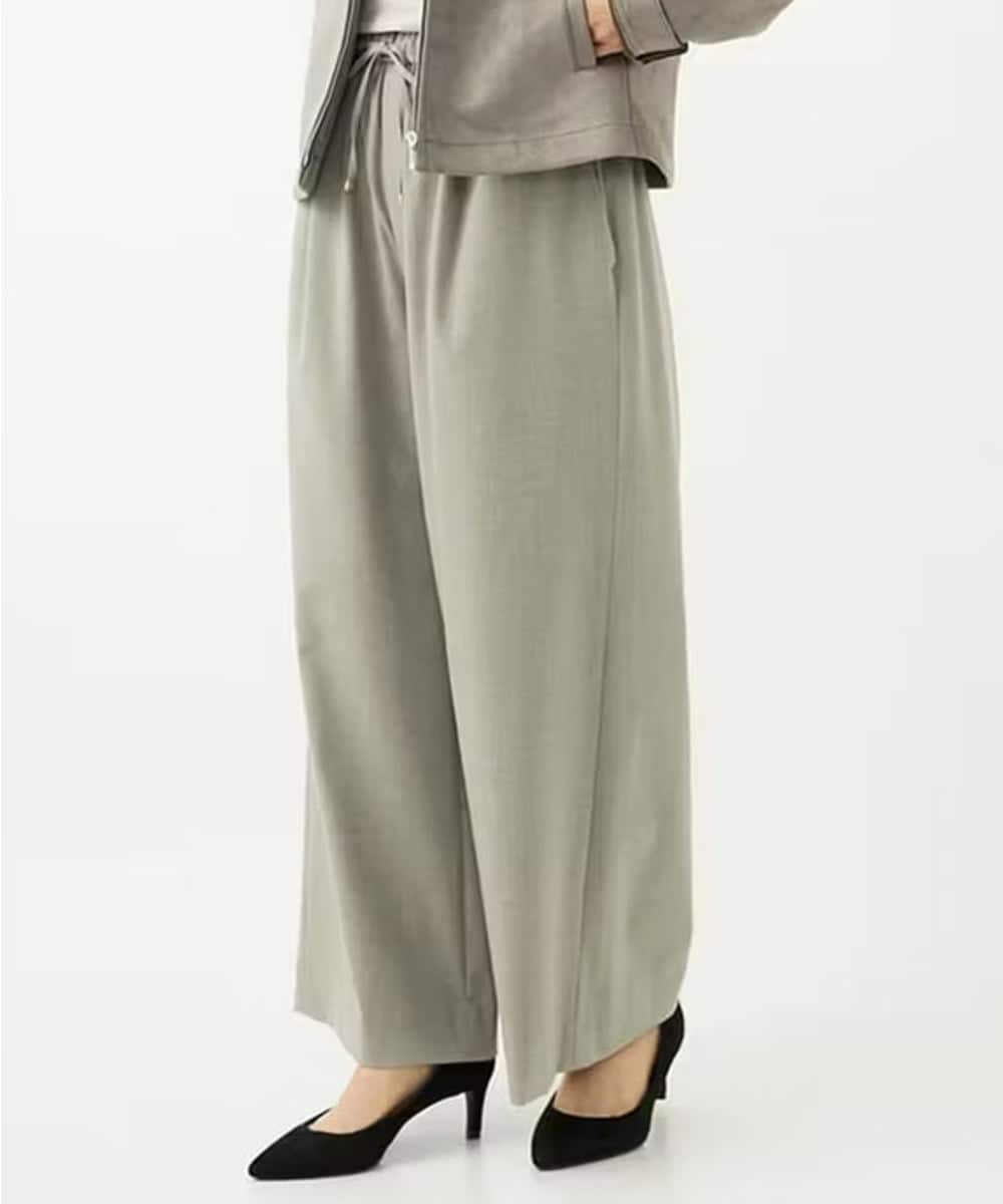 F1LAD34160 MK MICHEL KLEIN(小さいサイズ)(メゾン ドゥ サンク) 【小さいサイズ】ストレートワイドパンツ(ストライプ・無地)/洗える ベージュ（無地）