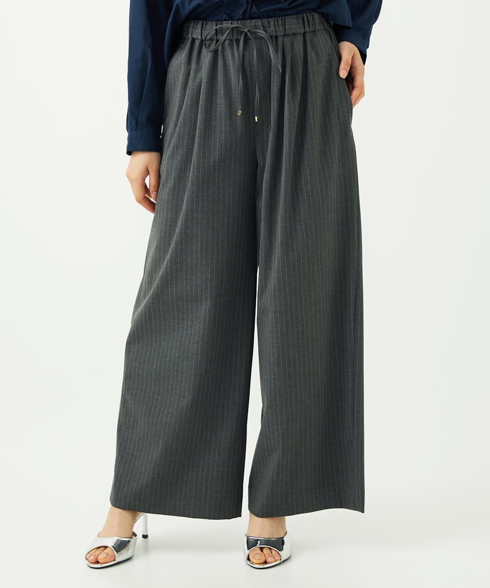 F1LAD34160 MK MICHEL KLEIN(小さいサイズ)(メゾン ドゥ サンク) 【小さいサイズ】ストレートワイドパンツ(ストライプ・無地)/洗える ベージュ（無地）