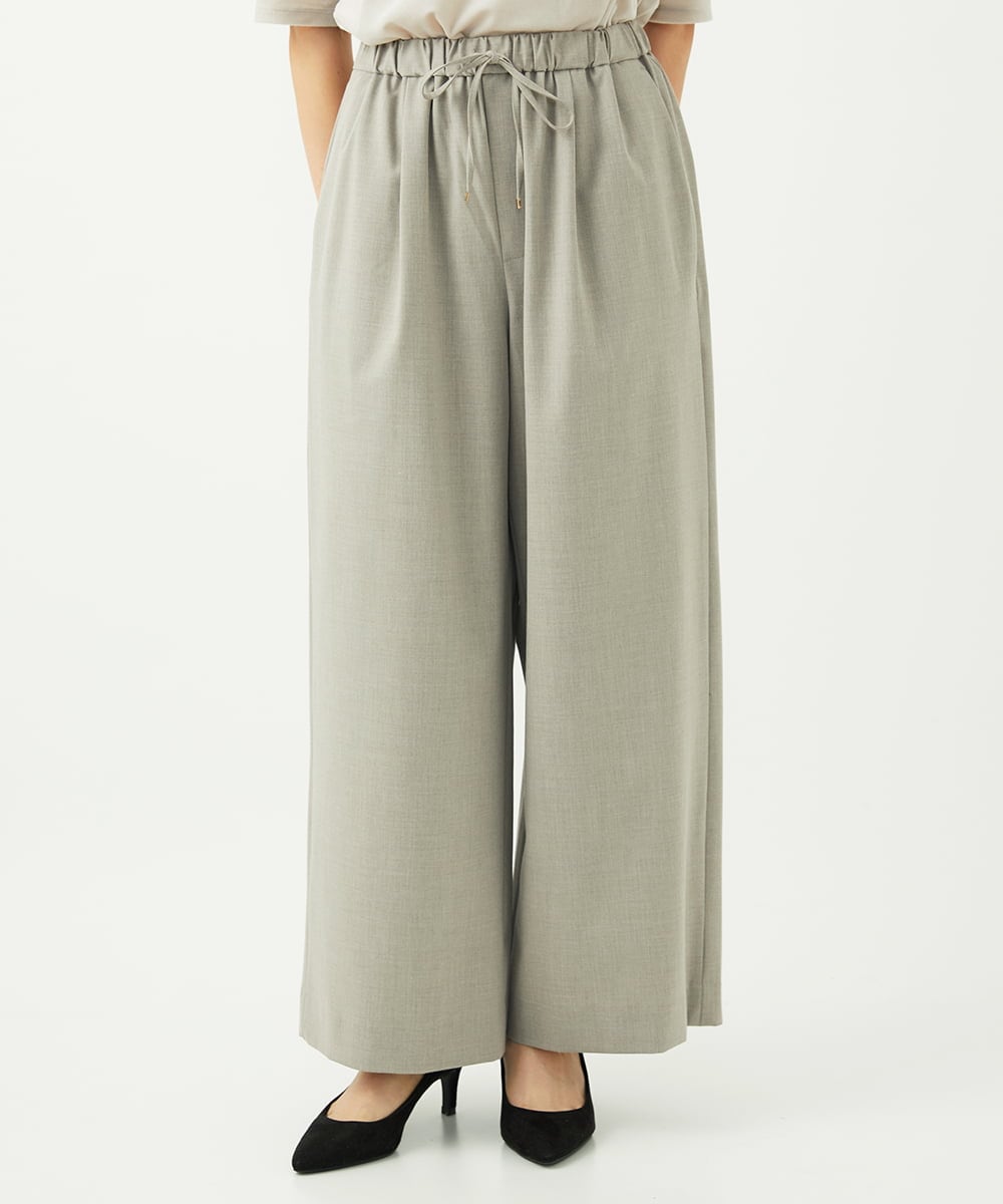 F1LAD34160 MK MICHEL KLEIN(小さいサイズ)(メゾン ドゥ サンク) 【小さいサイズ】ストレートワイドパンツ(ストライプ・無地)/洗える ベージュ（無地）