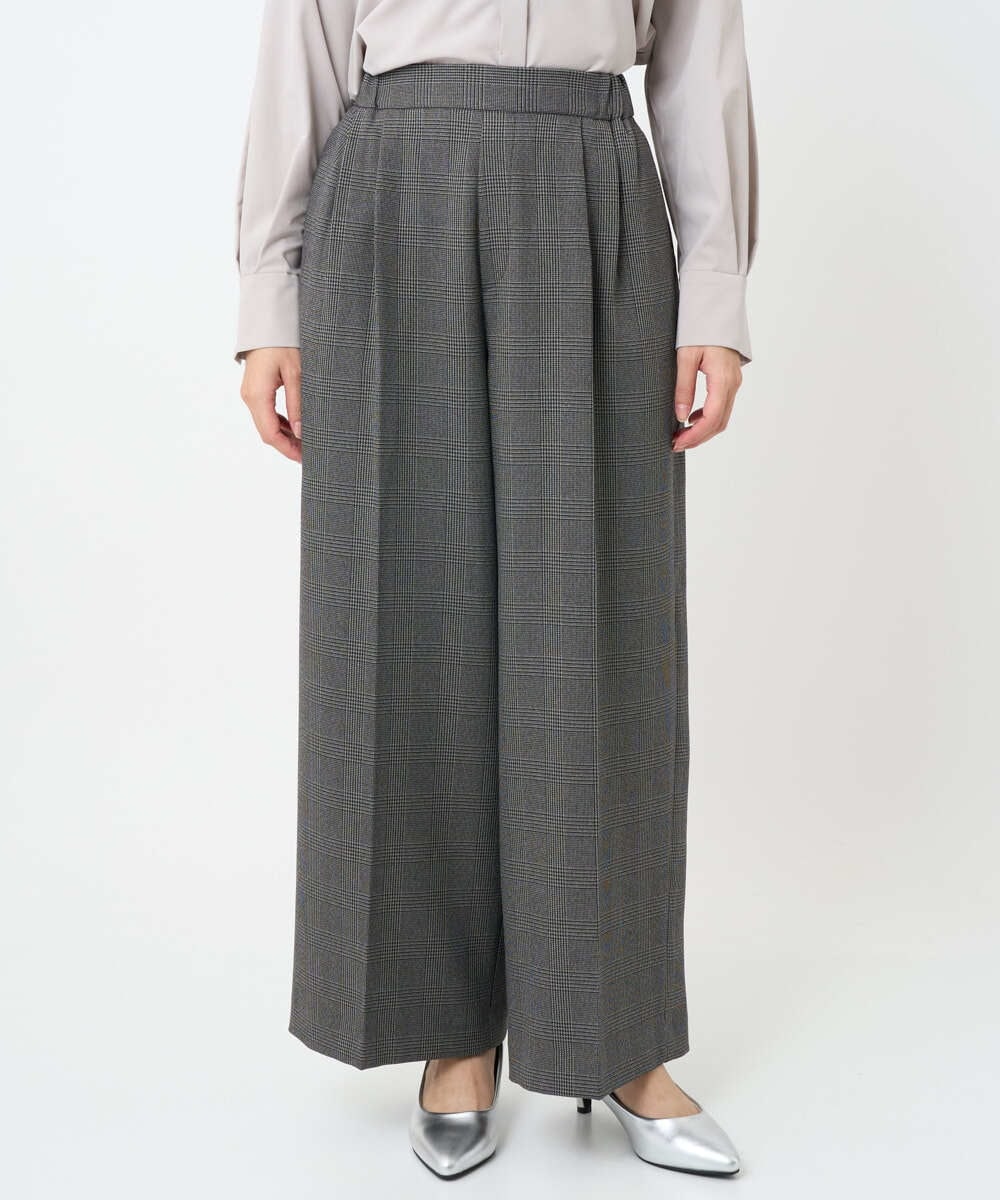 F1LAD45160 MK MICHEL KLEIN(小さいサイズ)(メゾン ドゥ サンク) 【小さいサイズ】ストレートワイドシルエットパンツ（無地・チェック）/洗える グレー（チェック）