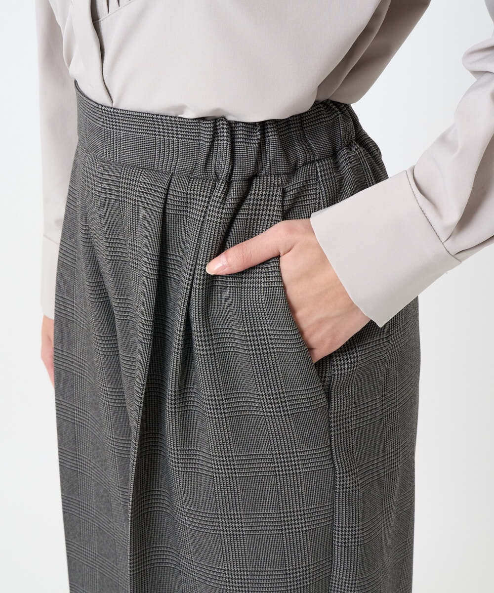 F1LAD45160 MK MICHEL KLEIN(小さいサイズ)(メゾン ドゥ サンク) 【小さいサイズ】ストレートワイドシルエットパンツ（無地・チェック）/洗える グレー（チェック）