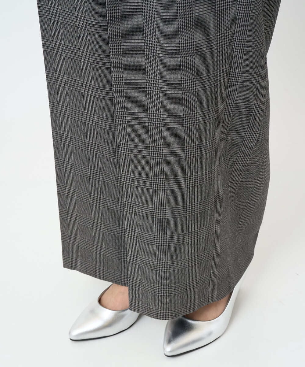 F1LAD45160 MK MICHEL KLEIN(小さいサイズ)(メゾン ドゥ サンク) 【小さいサイズ】ストレートワイドシルエットパンツ（無地・チェック）/洗える グレー（チェック）