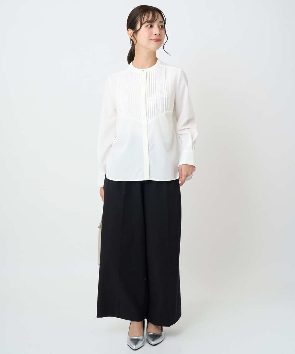 F1LAD45160 MK MICHEL KLEIN(小さいサイズ)(メゾン ドゥ サンク) 【小さいサイズ】ストレートワイドシルエットパンツ（無地・チェック）/洗える グレー（チェック）