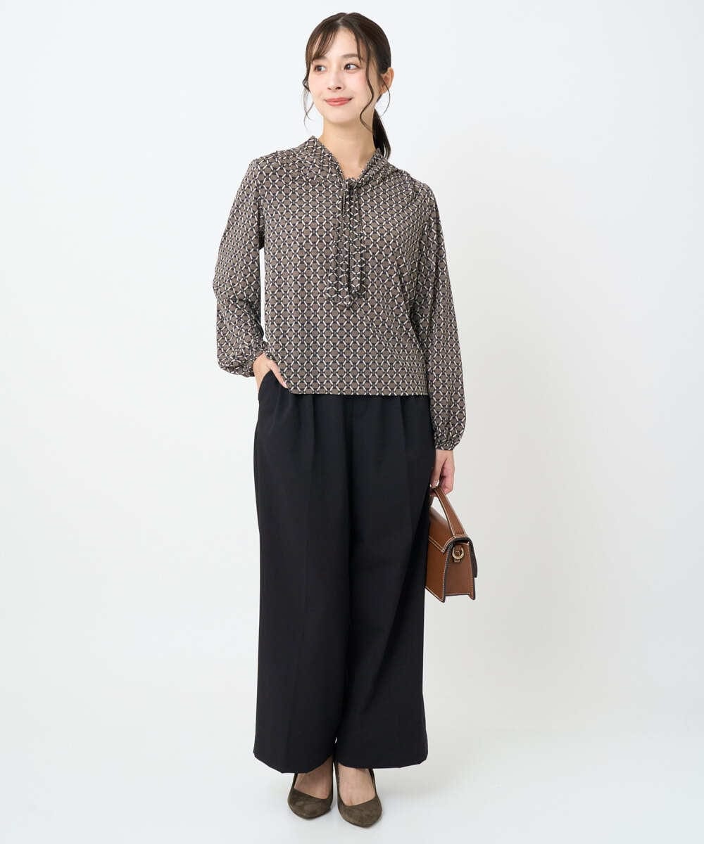 F1LAD45160 MK MICHEL KLEIN(小さいサイズ)(メゾン ドゥ サンク) 【小さいサイズ】ストレートワイドシルエットパンツ（無地・チェック）/洗える グレー（チェック）