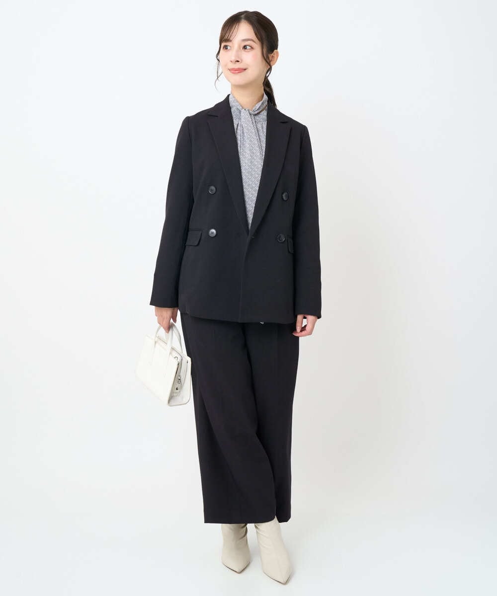 F1LAD45160 MK MICHEL KLEIN(小さいサイズ)(メゾン ドゥ サンク) 【小さいサイズ】ストレートワイドシルエットパンツ（無地・チェック）/洗える グレー（チェック）