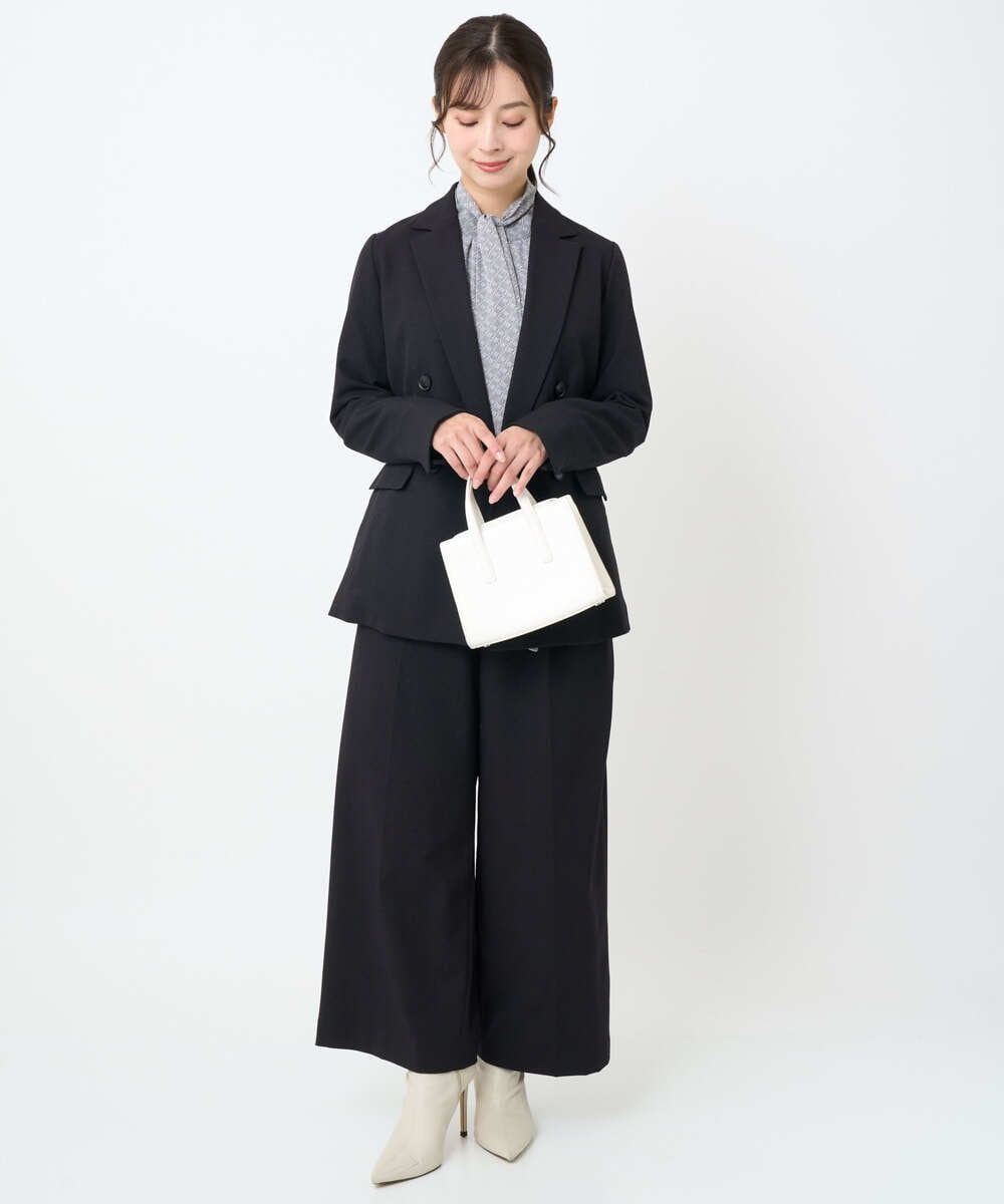 F1LAD45160 MK MICHEL KLEIN(小さいサイズ)(メゾン ドゥ サンク) 【小さいサイズ】ストレートワイドシルエットパンツ（無地・チェック）/洗える グレー（チェック）