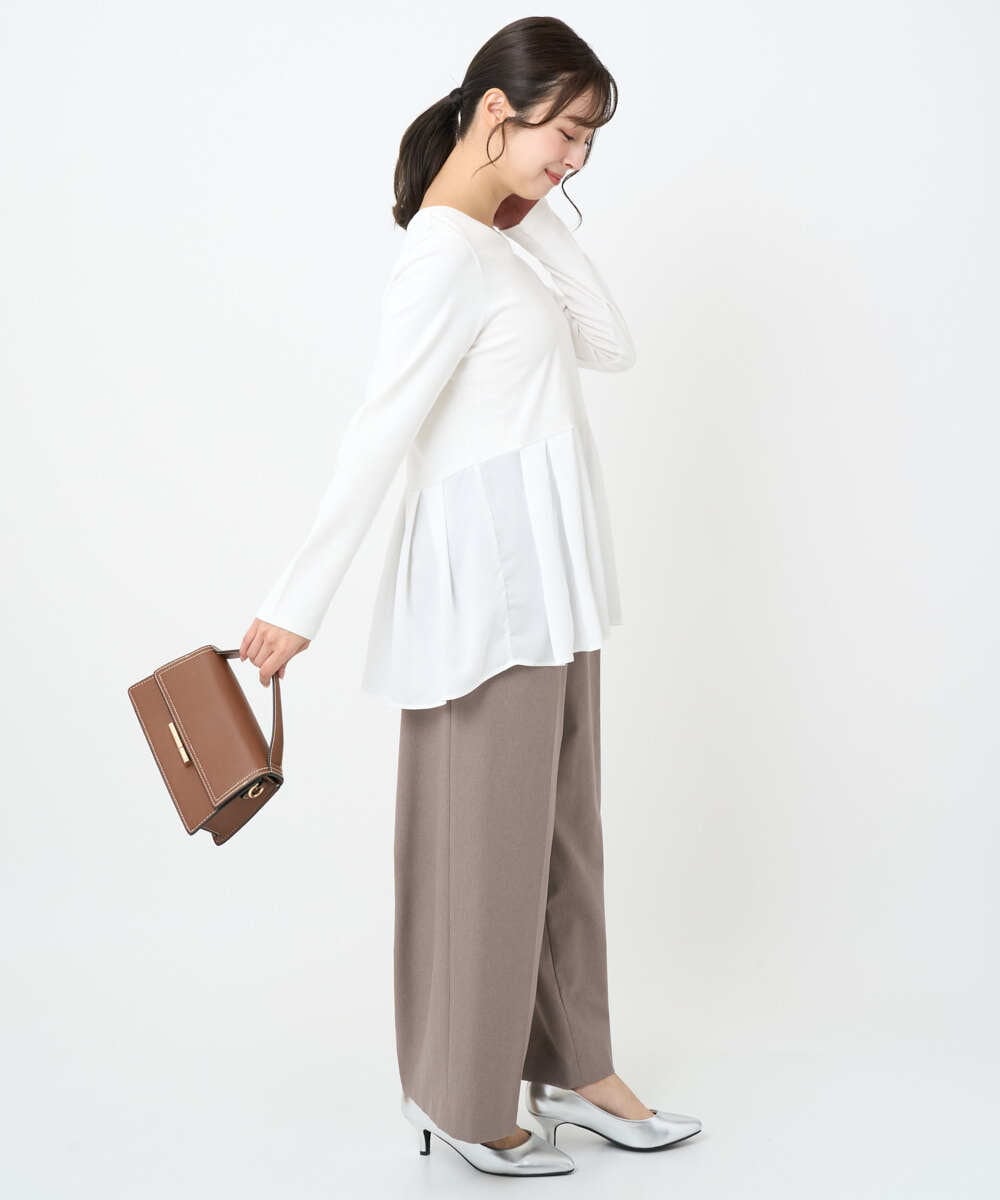 F1LAD45160 MK MICHEL KLEIN(小さいサイズ)(メゾン ドゥ サンク) 【小さいサイズ】ストレートワイドシルエットパンツ（無地・チェック）/洗える グレー（チェック）