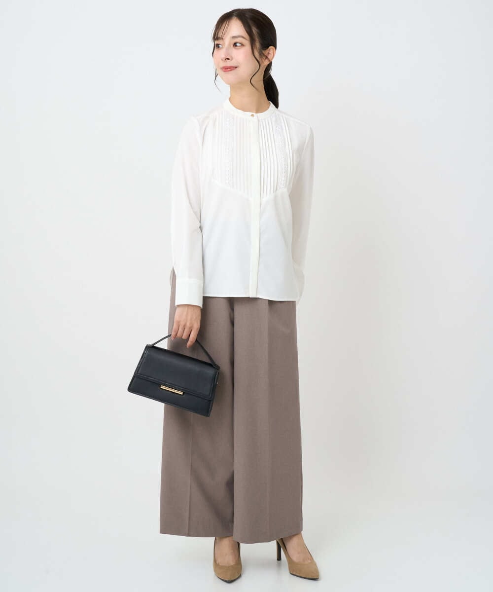 F1LAD45160 MK MICHEL KLEIN(小さいサイズ)(メゾン ドゥ サンク) 【小さいサイズ】ストレートワイドシルエットパンツ（無地・チェック）/洗える グレー（チェック）