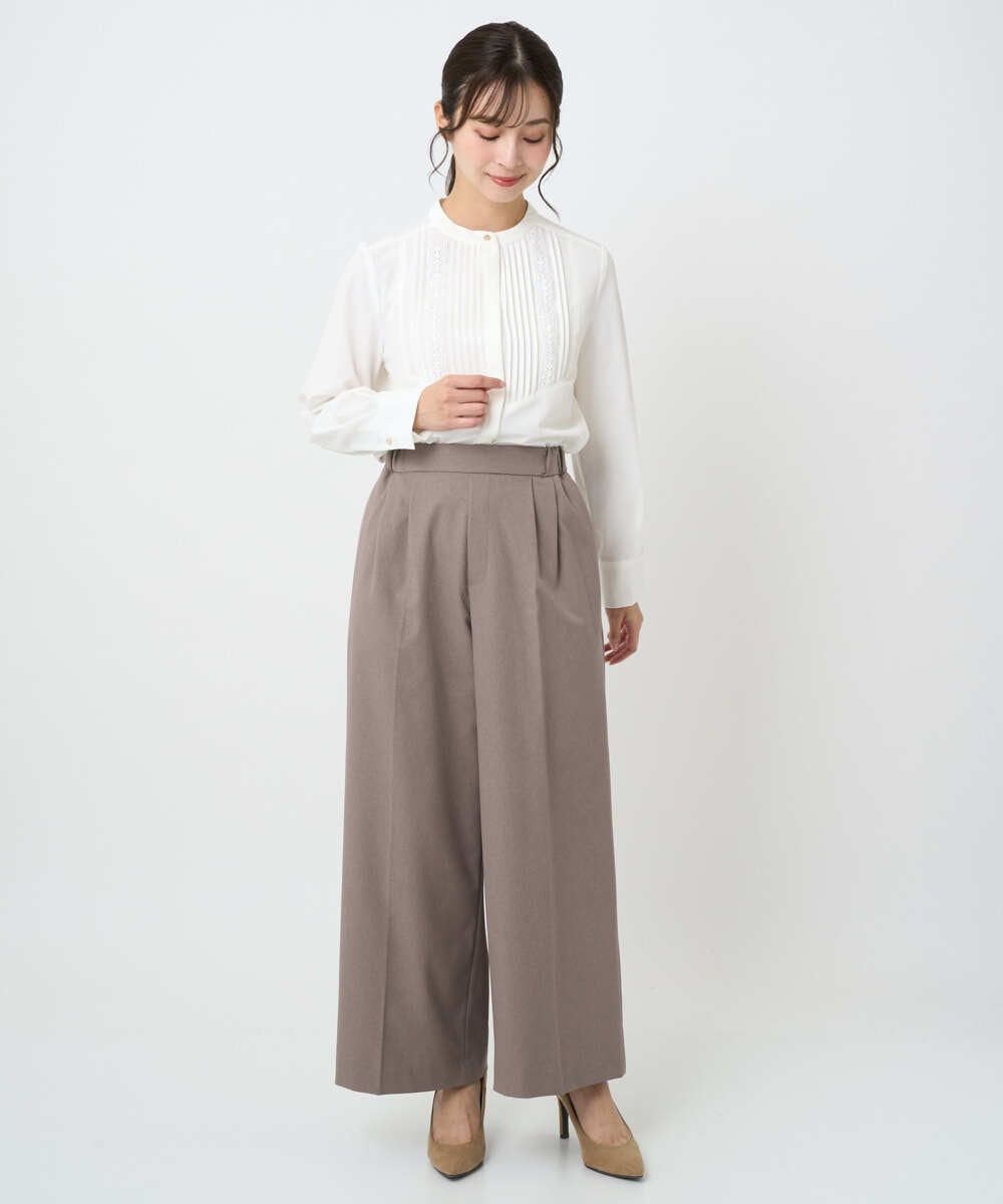 F1LAD45160 MK MICHEL KLEIN(小さいサイズ)(メゾン ドゥ サンク) 【小さいサイズ】ストレートワイドシルエットパンツ（無地・チェック）/洗える グレー（チェック）