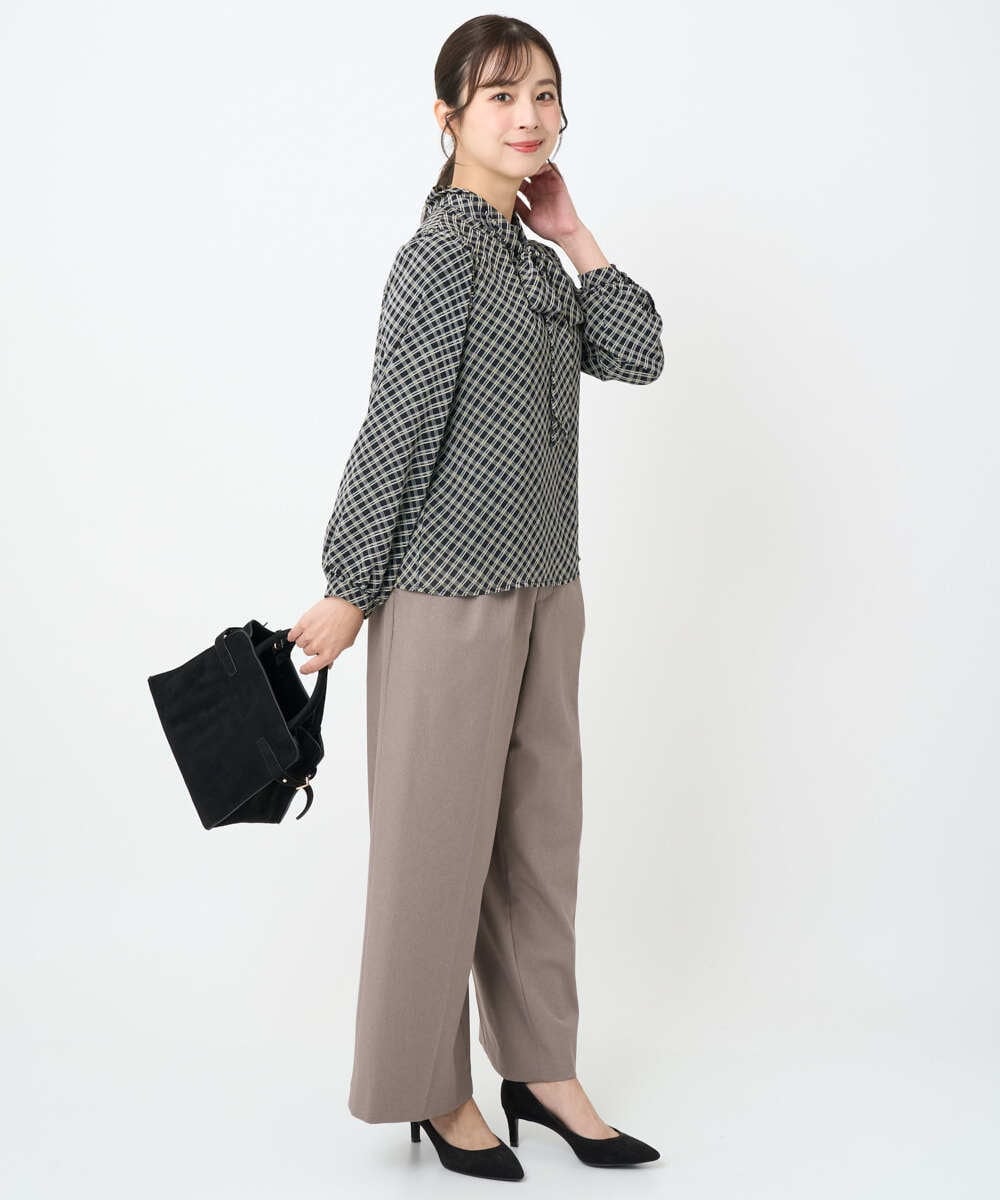 F1LAD45160 MK MICHEL KLEIN(小さいサイズ)(メゾン ドゥ サンク) 【小さいサイズ】ストレートワイドシルエットパンツ（無地・チェック）/洗える グレー（チェック）